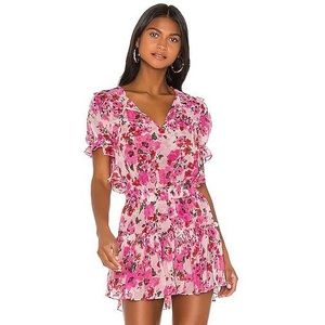 MISA Devan Floral Flirty Ruffled Mini Dress Size Extra Small Pink Flowers